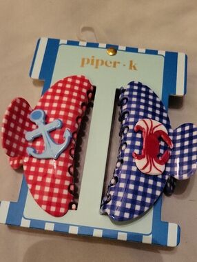 Piper K Gingham Hair Clips in Red CRAB and Blue ANCHOR Ls